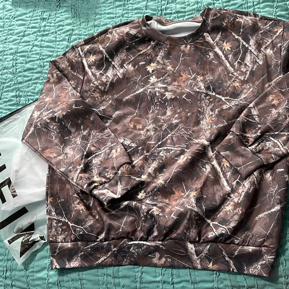 SHEIN Brown Long Sleeve Top with camo pattern